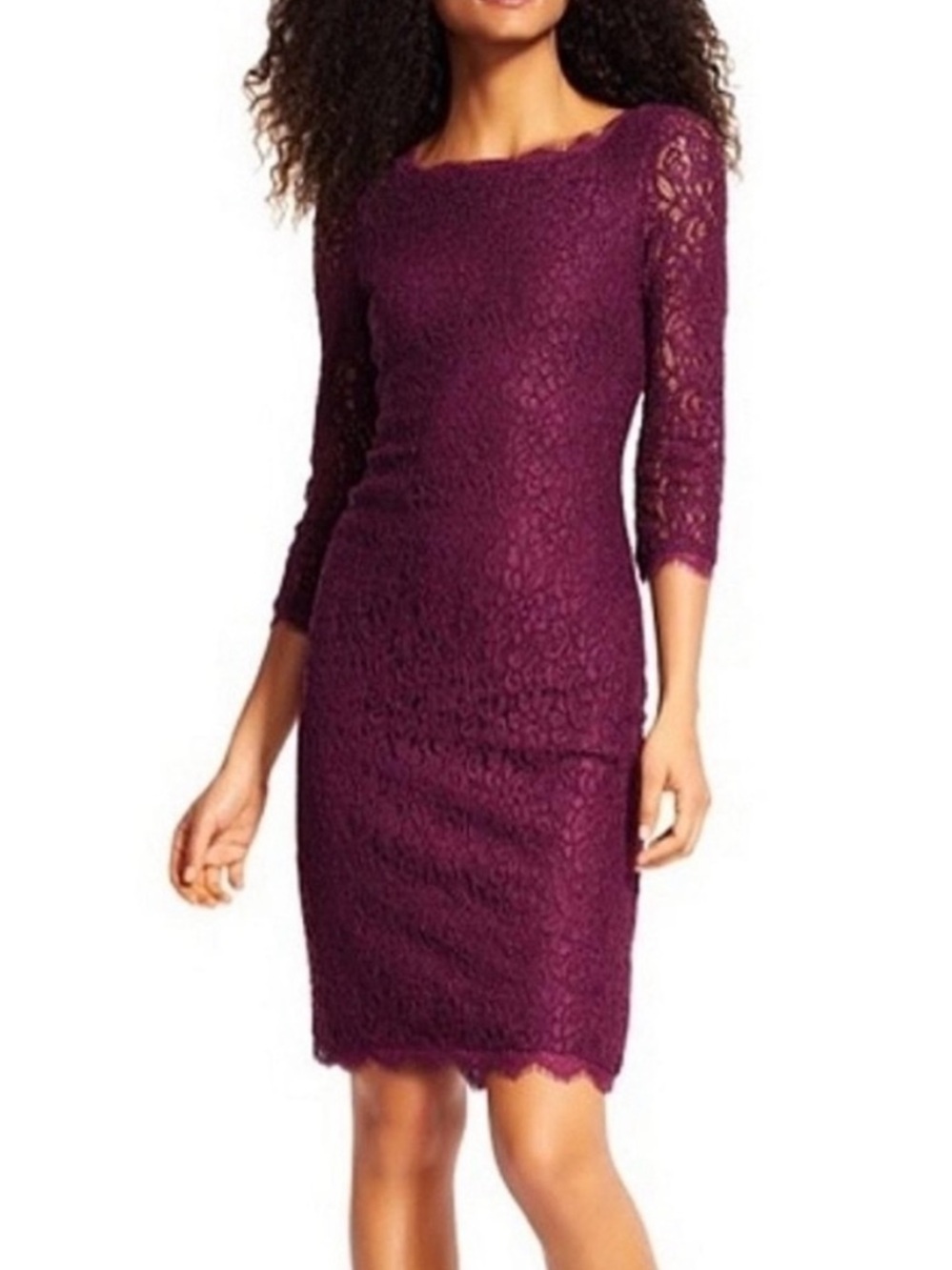 Adrianna Papell NEW Lace Above the Knee Dress Plum Womens 10 Wedding Guest Party